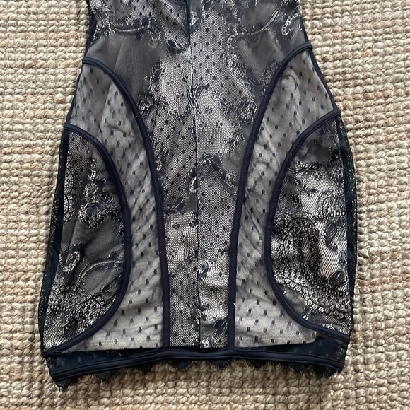 Black lace Bebe fitted dress with nude slip attached size XS. - Picture 5 of 5